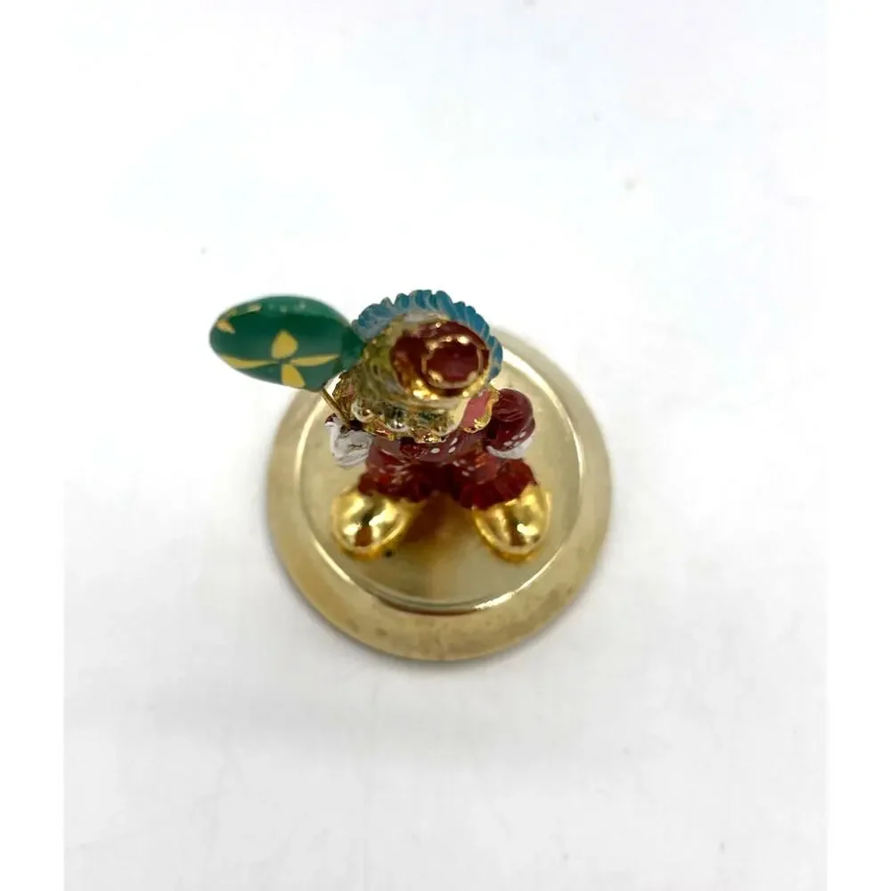 Vintage Brass Clown Holding Balloon Figurine Red 3.5